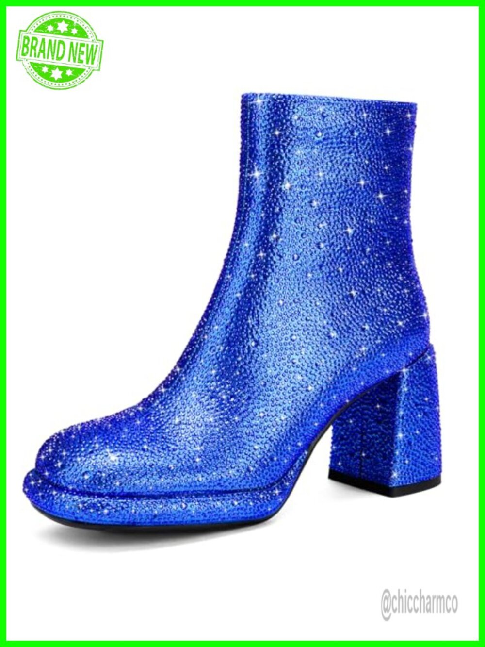 Rhinestone Ankle Booties Chunky Heel Platform Sparkly Party Wedding